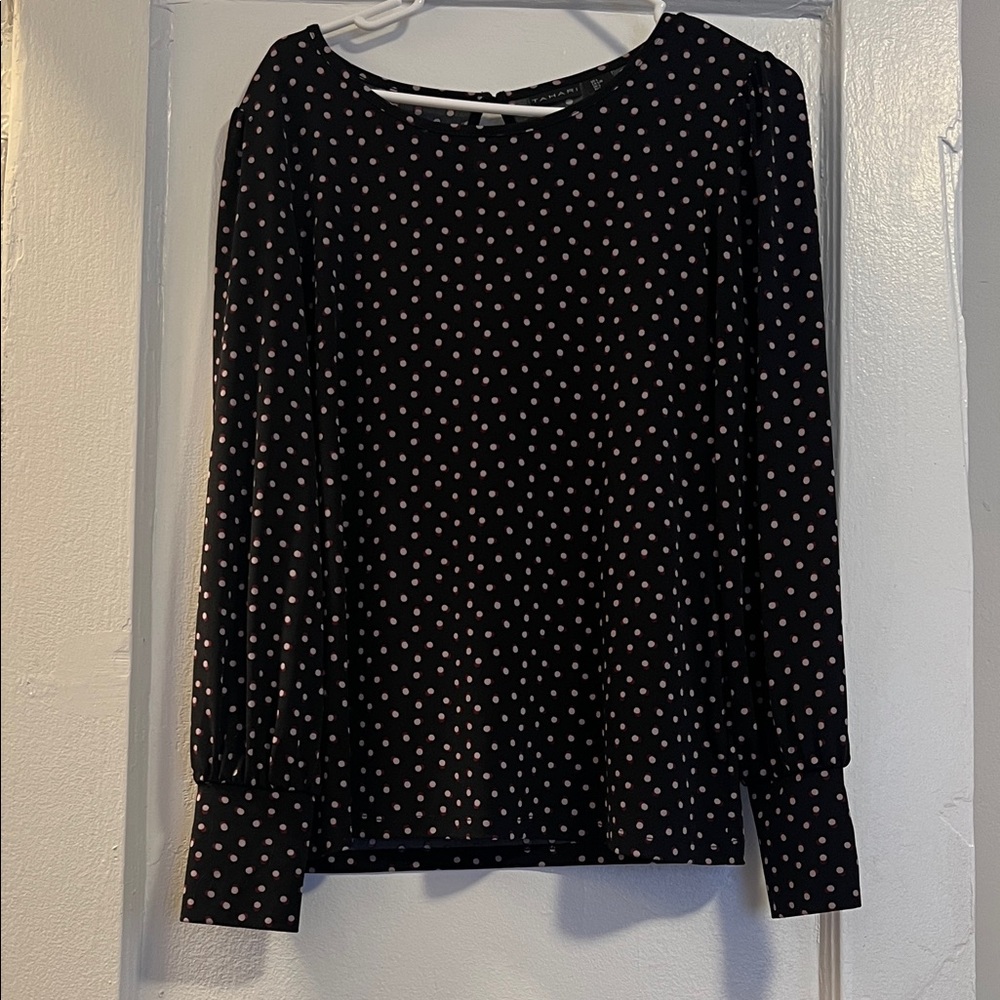 Tahari Black l, Pink and White Polka Dot Blouse